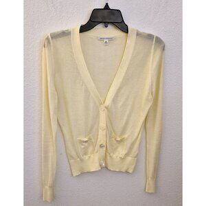 Banana Republic Pale Yellow 100% Cotton Long Sleeve V Neck Cardigan Pockets Sz S
